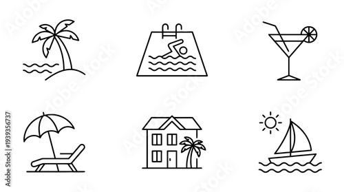 collection of resort, minimal thin icon vector set , white background , PNG and SVG isolate