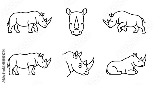 collection of rhino, minimal thin icon vector set , white background , PNG and SVG isolate