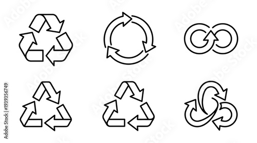 collection of recycle symbol, minimal thin icon vector set , white background , PNG and SVG isolate