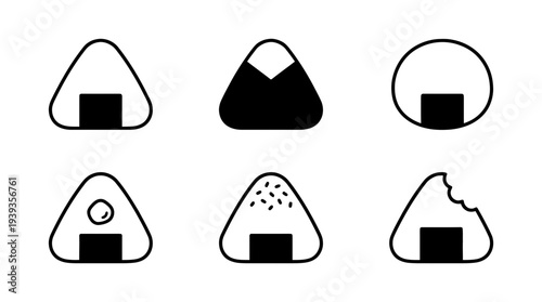 collection of rice ball onigiri, minimal thin icon vector set , white background , PNG and SVG isolate