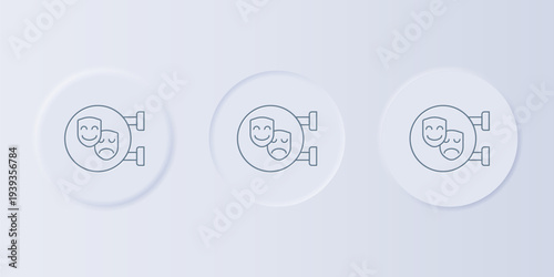 Grey Comedy and tragedy theatrical masks icon isolated on grey background. Set icons in square buttons. Vector