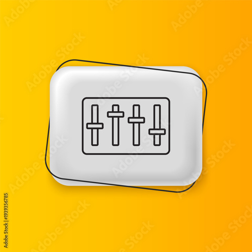 Black Sound mixer controller icon isolated on yellow background. Dj equipment slider buttons. Mixing console. Silver rectangle button. Vector
