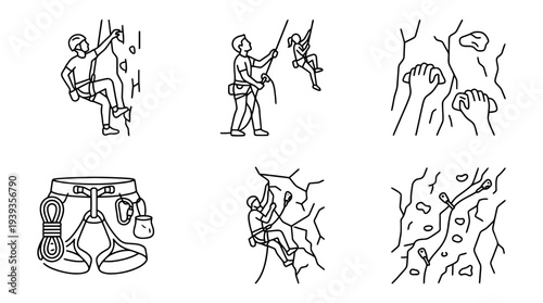 collection of rock climbing, minimal thin icon vector set , white background , PNG and SVG isolate