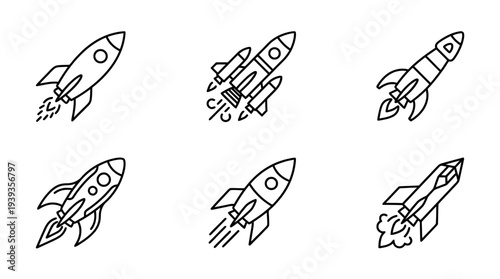collection of rocket, minimal thin icon vector set , white background , PNG and SVG isolate