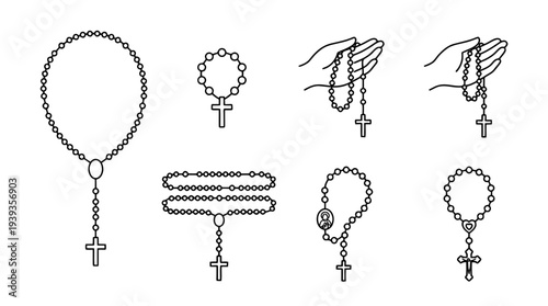 collection of rosary beads, minimal thin icon vector set , white background , PNG and SVG isolate