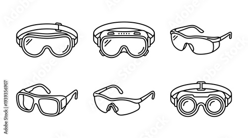 collection of safety goggles, minimal thin icon vector set , white background , PNG and SVG isolate