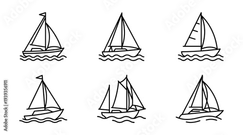 collection of sailing boat, minimal thin icon vector set , white background , PNG and SVG isolate