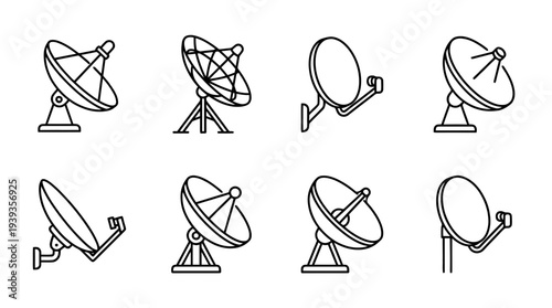 collection of satellite dish, minimal thin icon vector set , white background , PNG and SVG isolate