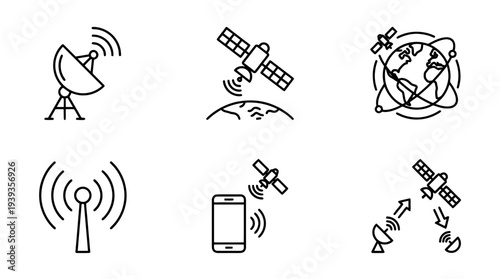 collection of satellite communication, minimal thin icon vector set , white background , PNG and SVG isolate