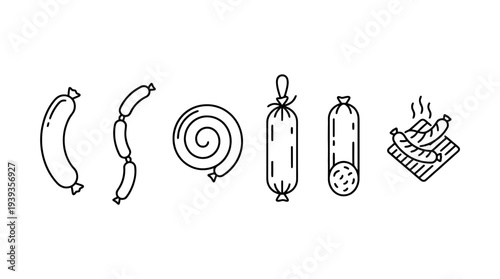 collection of sausage, minimal thin icon vector set , white background , PNG and SVG isolate