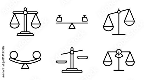 collection of scale balance, minimal thin icon vector set , white background , PNG and SVG isolate