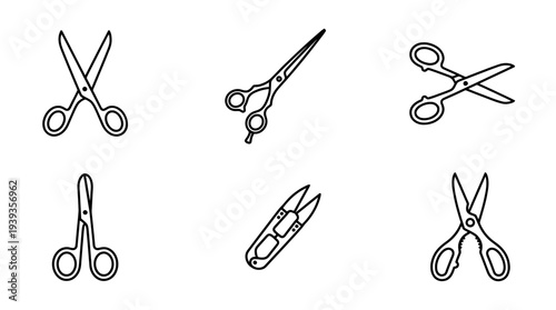collection of scissors, minimal thin icon vector set , white background , PNG and SVG isolate