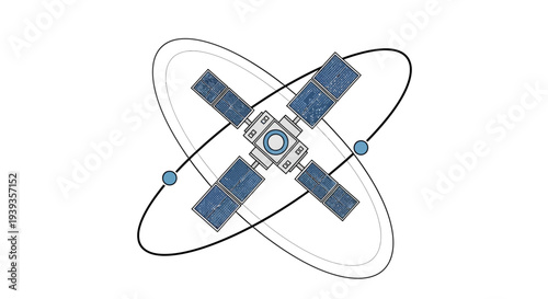 Satellite orbiting planet Earth in outer space with solar panels and cosmic mission communication technology equipment on white background vector