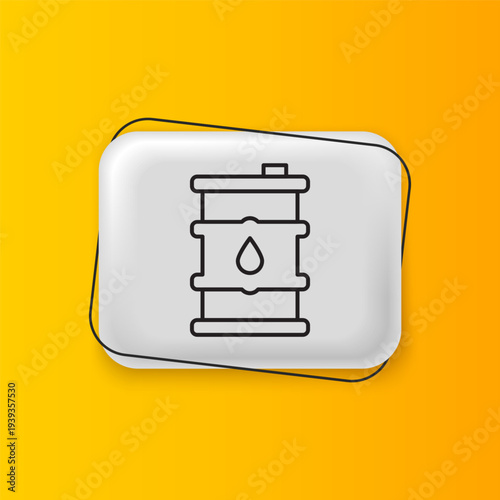 Black Barrel oil icon isolated on yellow background. Silver rectangle button. Vector