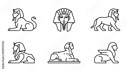 collection of sphinx, minimal thin icon vector set , white background , PNG and SVG isolate