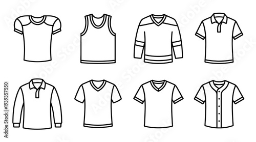 collection of sports jersey, minimal thin icon vector set , white background , PNG and SVG isolate