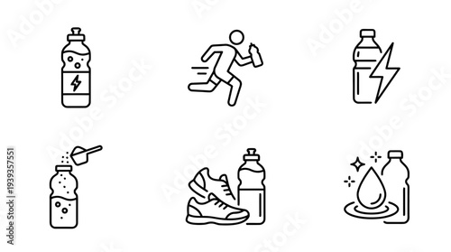 collection of sports drink, minimal thin icon vector set , white background , PNG and SVG isolate