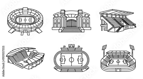 collection of stadium, minimal thin icon vector set , white background , PNG and SVG isolate