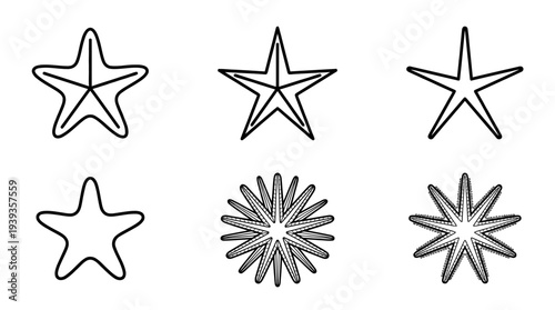 collection of starfish, minimal thin icon vector set , white background , PNG and SVG isolate