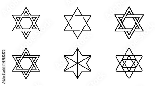 collection of star of david, minimal thin icon vector set , white background , PNG and SVG isolate