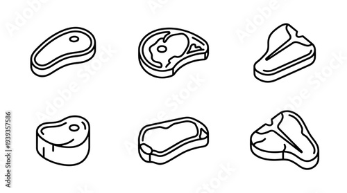 collection of steak, minimal thin icon vector set , white background , PNG and SVG isolate