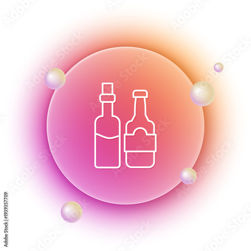 White Whiskey bottle icon isolated on white background. Orange and pink gradient circle background. Vector