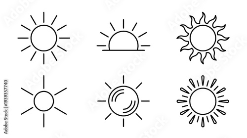collection of sun, minimal thin icon vector set , white background , PNG and SVG isolate