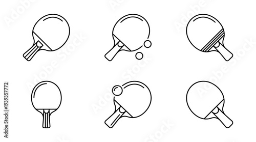 collection of table tennis paddle, minimal thin icon vector set , white background , PNG and SVG isolate