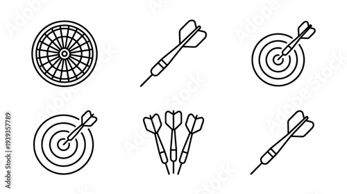 collection of target dart, minimal thin icon vector set , white background , PNG and SVG isolate