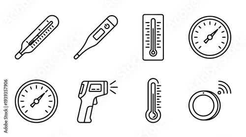 collection of thermometer, minimal thin icon vector set , white background , PNG and SVG isolate