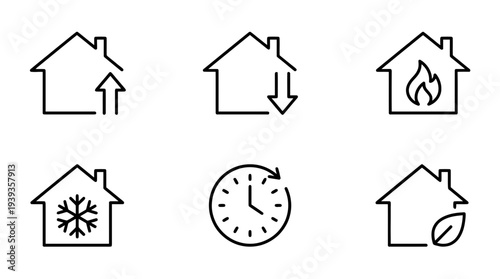 collection of thermostat control, minimal thin icon vector set , white background , PNG and SVG isolate