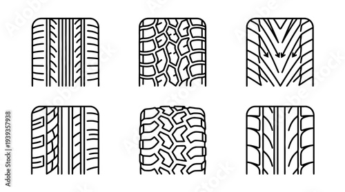 collection of tire tread, minimal thin icon vector set , white background , PNG and SVG isolate