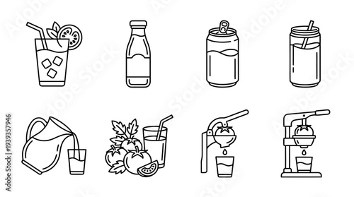 collection of tomato juice, minimal thin icon vector set , white background , PNG and SVG isolate