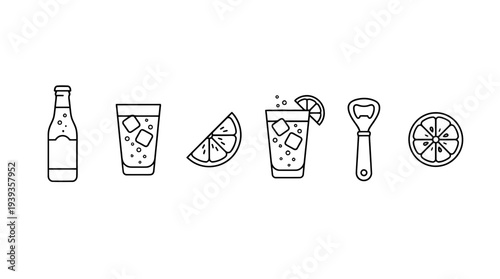 collection of tonic water, minimal thin icon vector set , white background , PNG and SVG isolate