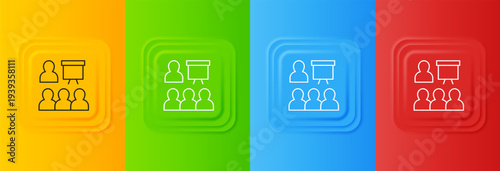 White Training, presentation icon isolated on colorful background. Set icons in square buttons. Vector