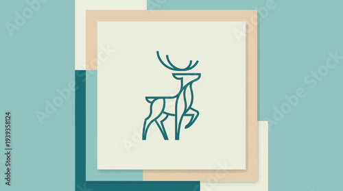 An artistic geometric representation of a deer on a pastel background, symbolizing nature and wildlife in a contemporary illustration style that's visually pleasing.