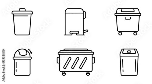 collection of trash can, minimal thin icon vector set , white background , PNG and SVG isolate