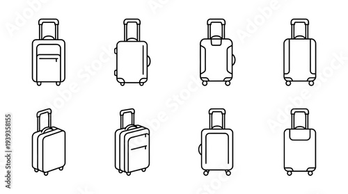 collection of trolley case, minimal thin icon vector set , white background , PNG and SVG isolate