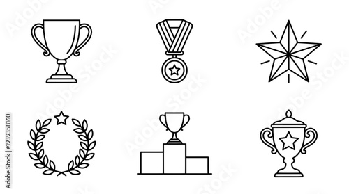 collection of trophy award, minimal thin icon vector set , white background , PNG and SVG isolate