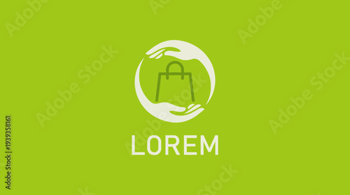 This logo illustrates eco-conscious shopping with hands embracing a shopping bag, highlighting sustainability and community-centered values for the brand.