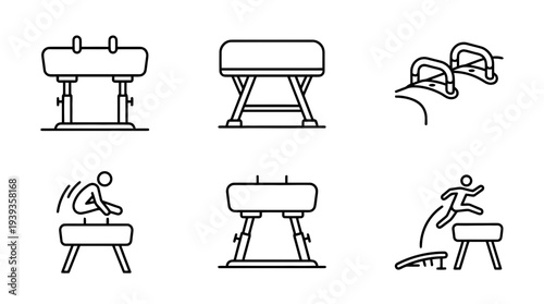 collection of vaulting horse, minimal thin icon vector set , white background , PNG and SVG isolate