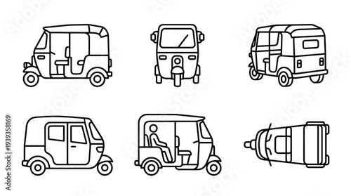 collection of tuk tuk, minimal thin icon vector set , white background , PNG and SVG isolate