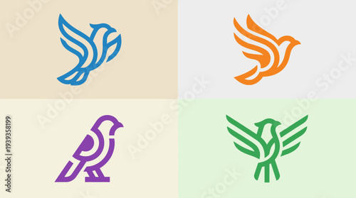 A set of vibrant bird logos that symbolize freedom, aspiration, and diversity, making them ideal for various industries, including education, wellness, and environment-focused brands.
