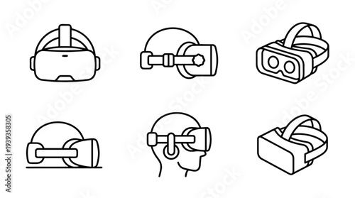 collection of virtual reality headset, minimal thin icon vector set , white background , PNG and SVG isolate
