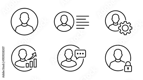 collection of user profile, minimal thin icon vector set , white background , PNG and SVG isolate