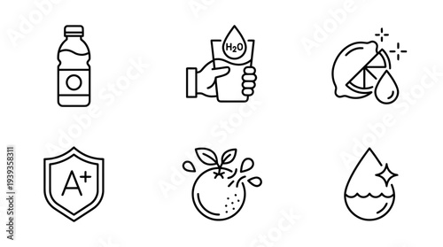 collection of vitamin water, minimal thin icon vector set , white background , PNG and SVG isolate