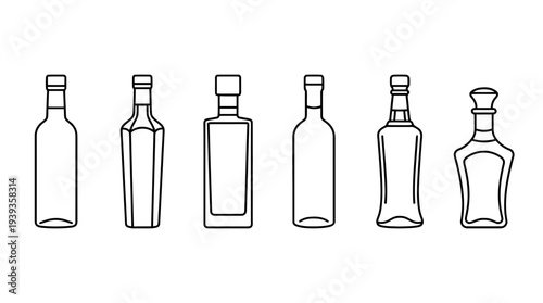 collection of vodka bottle, minimal thin icon vector set , white background , PNG and SVG isolate