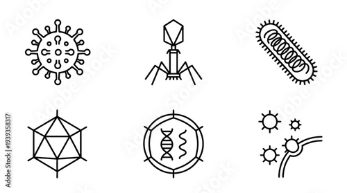 collection of virus, minimal thin icon vector set , white background , PNG and SVG isolate