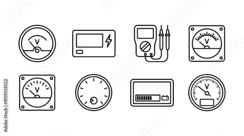 collection of volt meter, minimal thin icon vector set , white background , PNG and SVG isolate