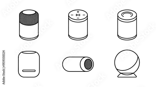 collection of voice assistant speaker, minimal thin icon vector set , white background , PNG and SVG isolate